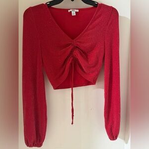 Bar III Shimmering Red Ruched Crop Top